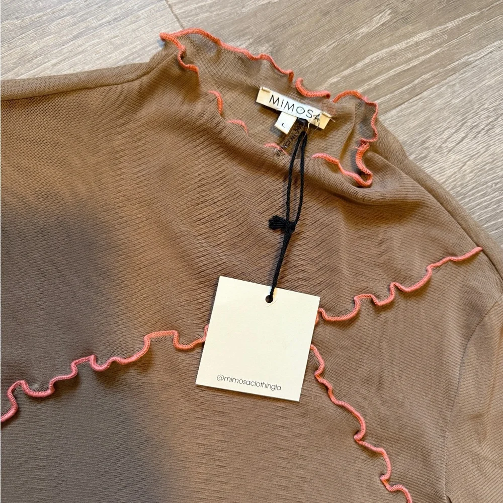MIMOSA Brown Long Sleeve Ruffle Top- Size L